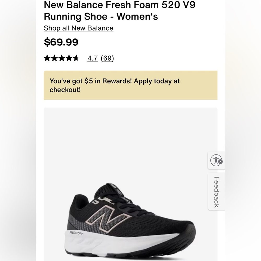 New Balance Women's Fresh Foam 520 V9 Black Athletic Shoes
